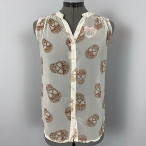 Chelsea and Violet sheer jewel skull button top XS